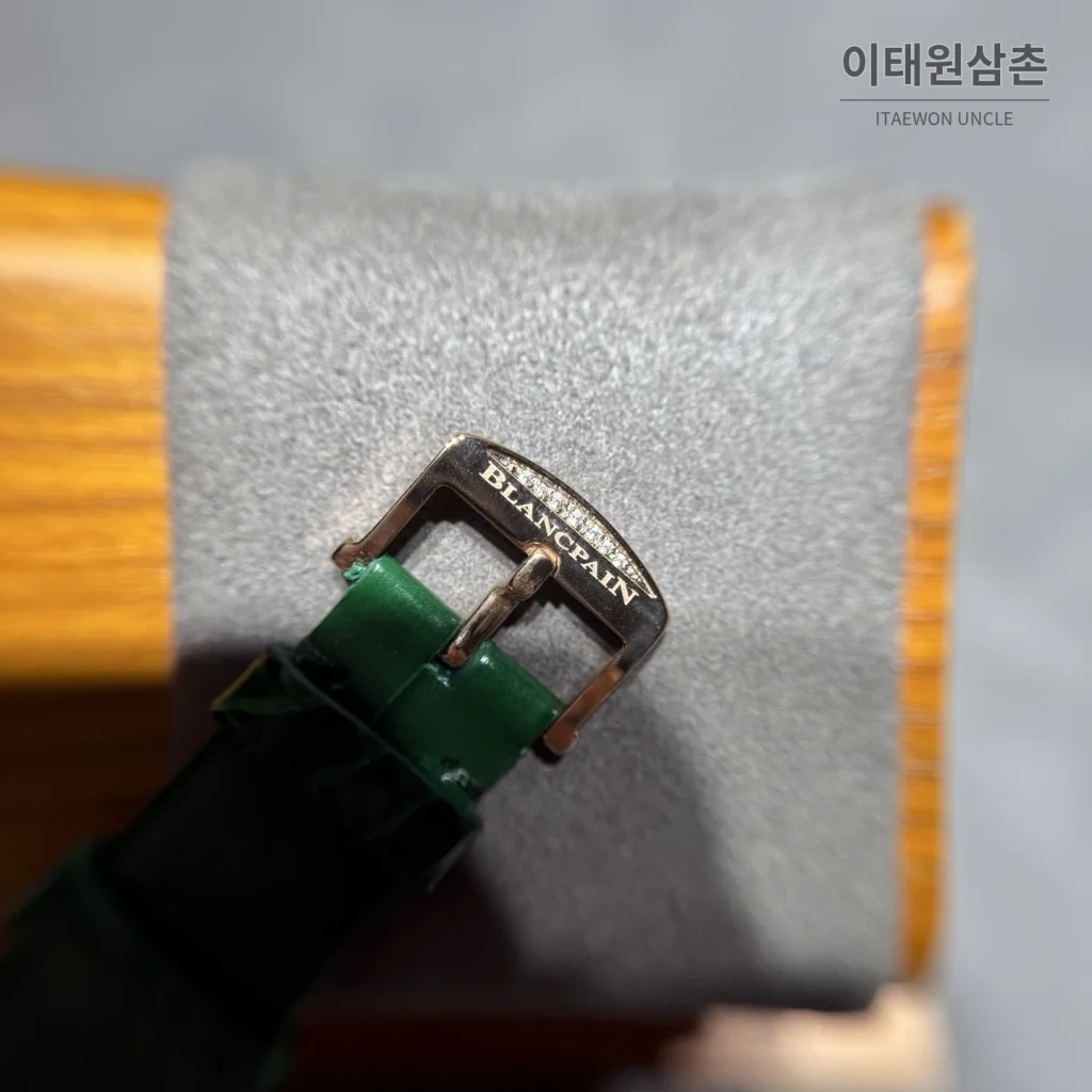 블랑팡 다이아몬드 볼 오토매틱 34.9mm 자개 다이얼 그린 가죽 스트랩 골드 베젤