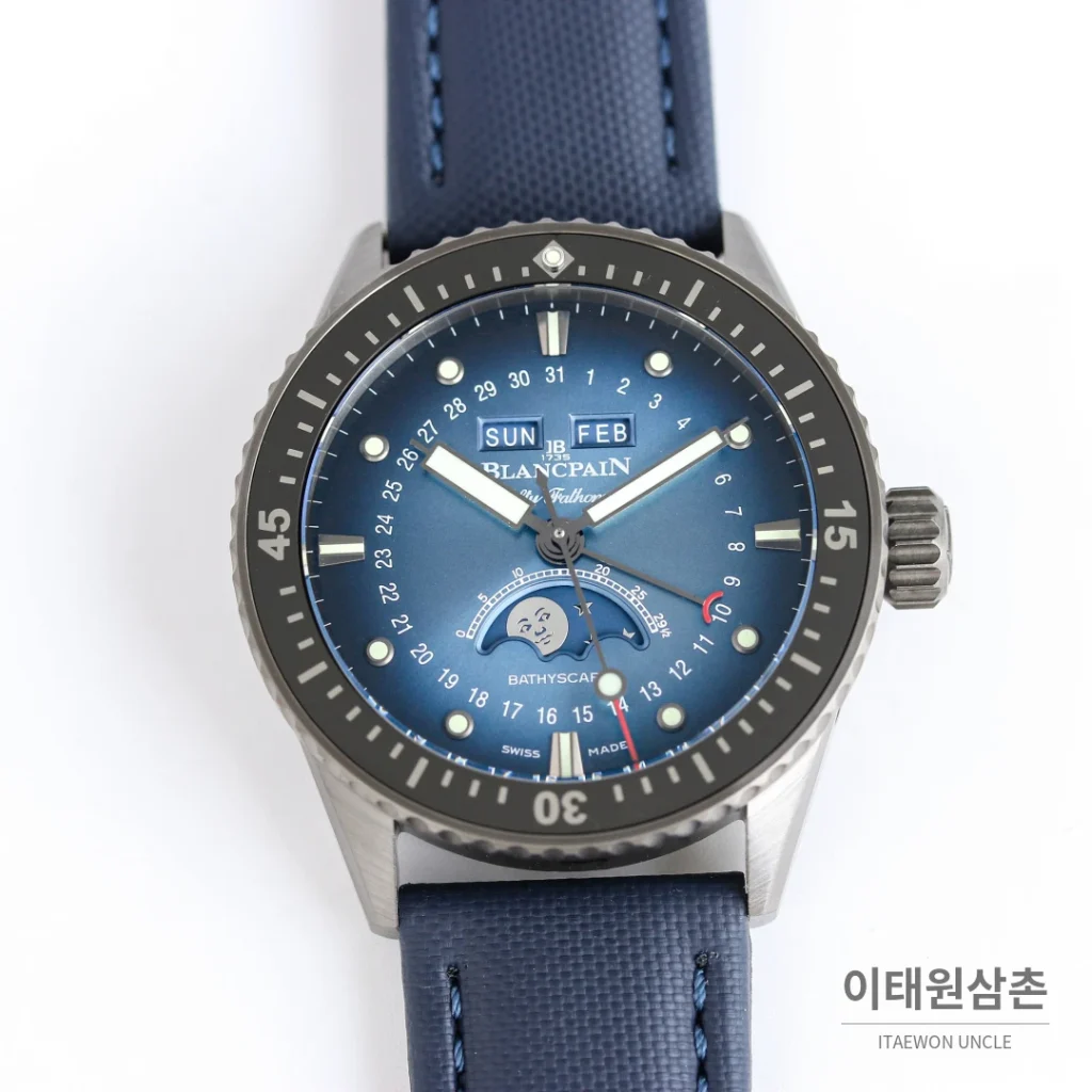 블랑팡 피프티패덤즈 오토매틱 43.6mm 블루 다이얼