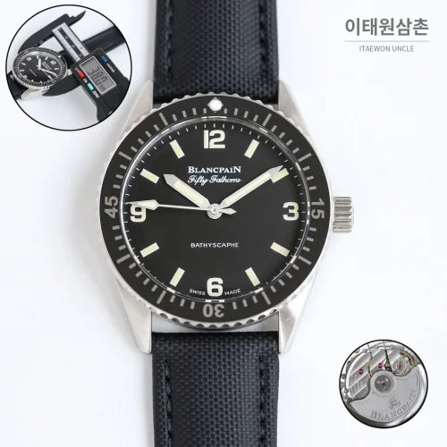 블랑팡 피프티패덤즈 바티스카프 세라믹 오토매틱 38mm 블랙 블랙 나일론 스트랩 (2)
