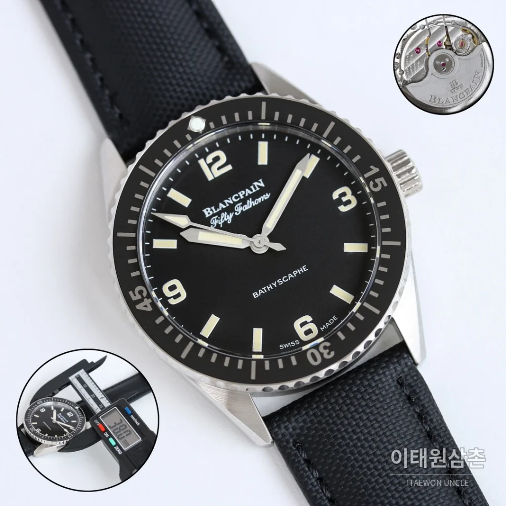 블랑팡 피프티패덤즈 바티스카프 세라믹 오토매틱 38mm 블랙 블랙 나일론 스트랩 (2)
