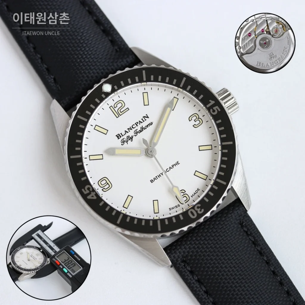 블랑팡 피프티패덤즈 바티스카프 세라믹 오토매틱 38mm 블랙 블랙 나일론 스트랩