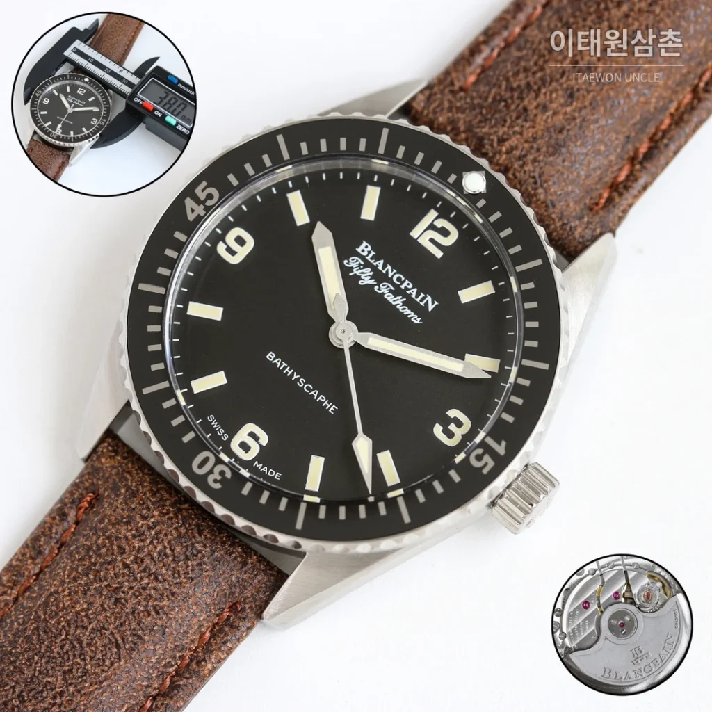블랑팡 피프티패덤즈 바티스카프 세라믹 오토매틱 38mm 블랙 브라운 가죽 스트랩