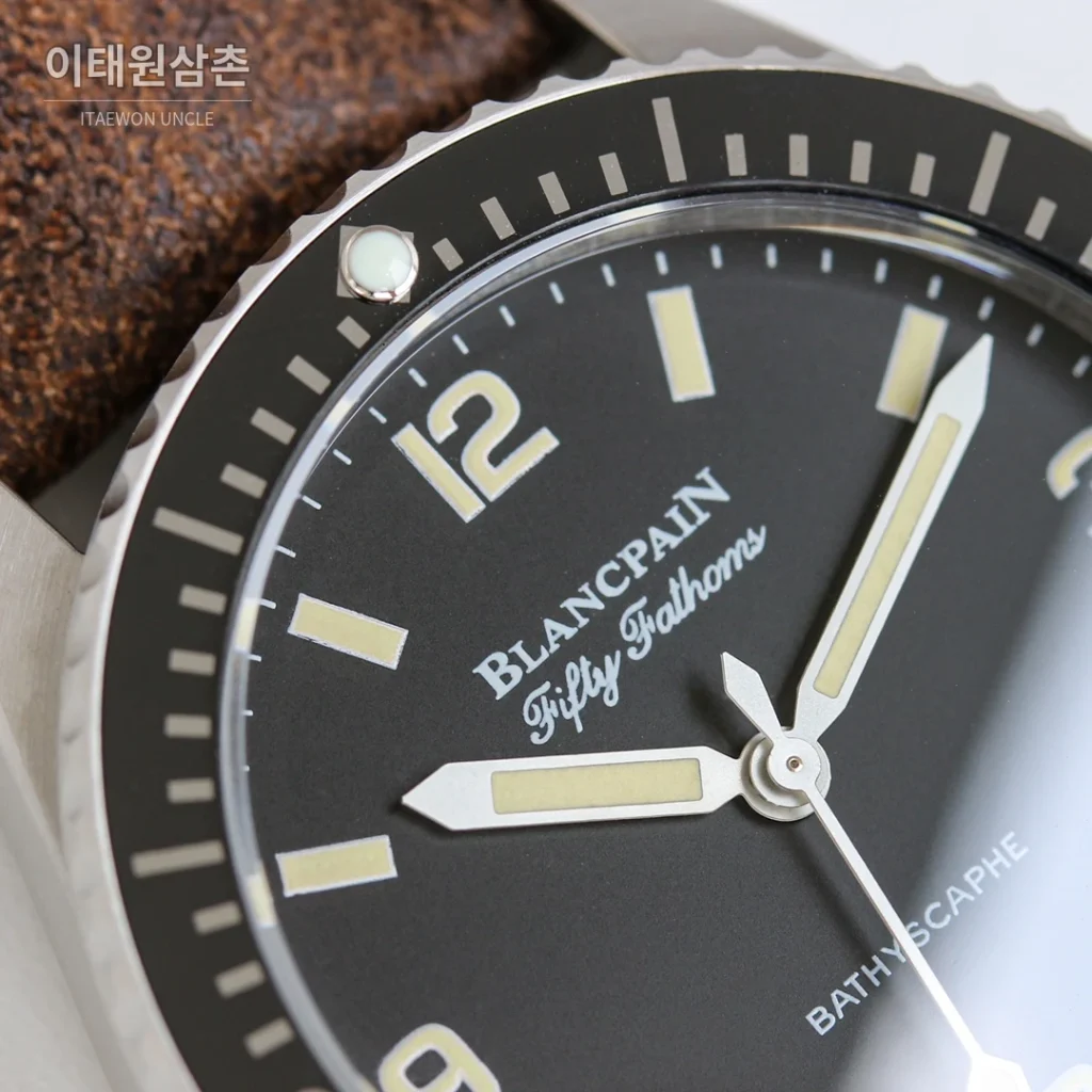 블랑팡 피프티패덤즈 바티스카프 세라믹 오토매틱 38mm 블랙 브라운 가죽 스트랩