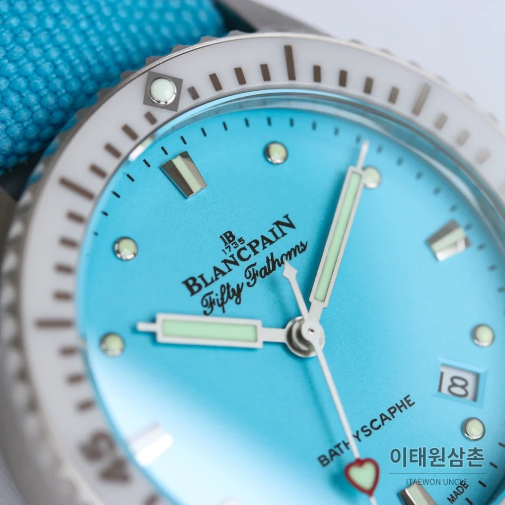 블랑팡 피프티패덤즈 바티스카프 세라믹 오토매틱 38mm 블랙 블루 나일론 스트랩