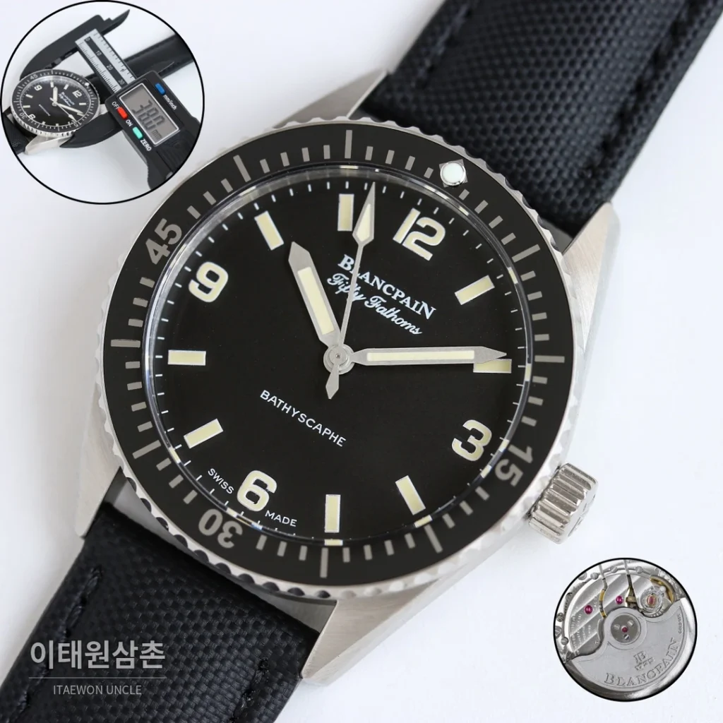 블랑팡 피프티패덤즈 바티스카프 세라믹 오토매틱 38mm 블랙 블랙 나일론 스트랩 (2)