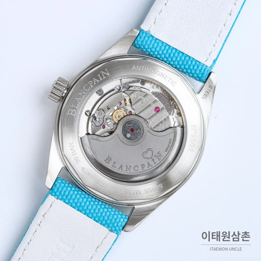 블랑팡 피프티패덤즈 바티스카프 세라믹 오토매틱 38mm 블랙 블루 나일론 스트랩