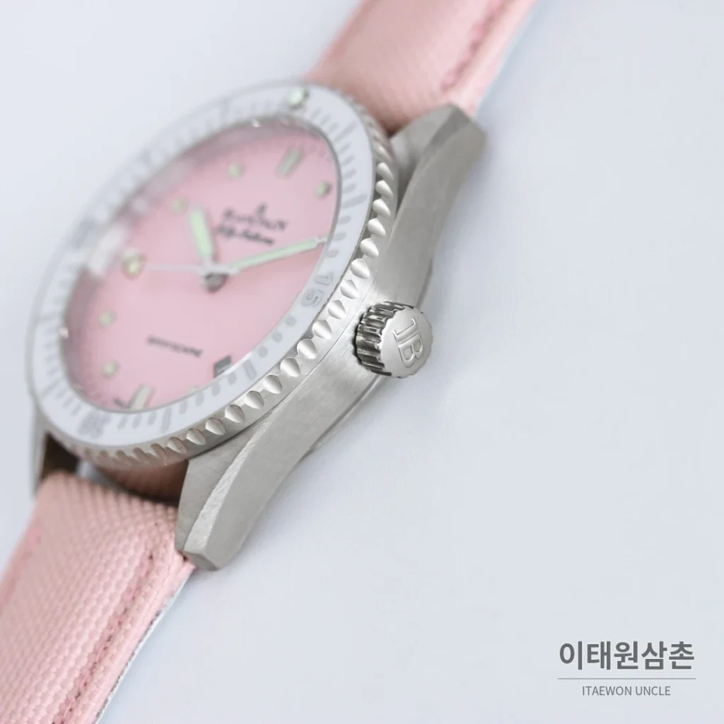 블랑팡 피프티패덤즈 바티스카프 세라믹 오토매틱 38mm 블랙 핑크 나일론 스트랩