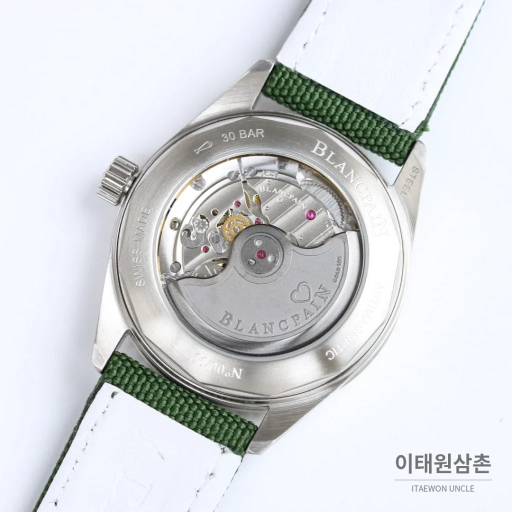 블랑팡 피프티패덤즈 바티스카프 세라믹 오토매틱 38mm 블랙 그린 나일론 스트랩