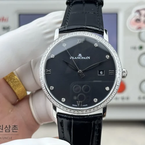 블랑팡 V시리즈 오토매틱 40mm 블랙 다이얼 블랙 가죽 스트랩