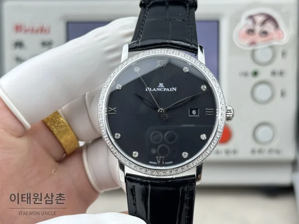 블랑팡 V시리즈 오토매틱 40mm 블랙 다이얼 블랙 가죽 스트랩