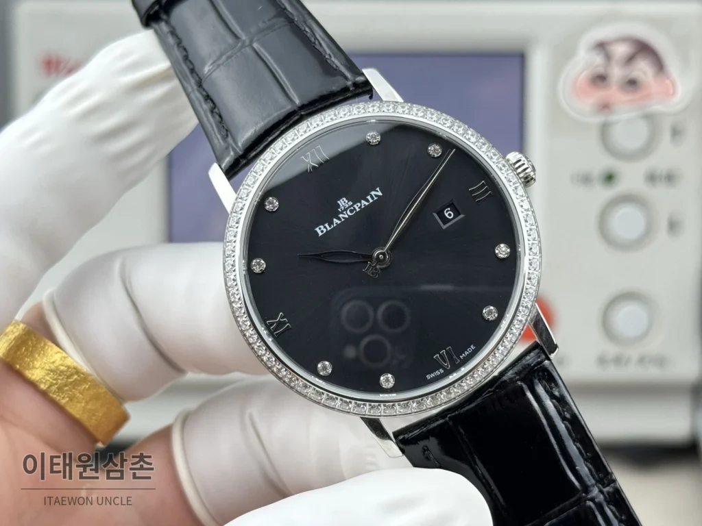 블랑팡 V시리즈 오토매틱 40mm 블랙 다이얼 블랙 가죽 스트랩