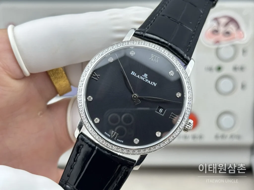 블랑팡 V시리즈 오토매틱 40mm 블랙 다이얼 블랙 가죽 스트랩