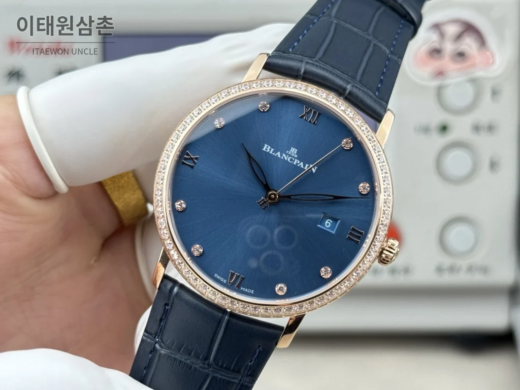 블랑팡 V시리즈 오토매틱 40mm 네이비 다이얼 네이비 가죽 스트랩