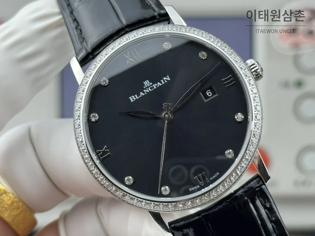 블랑팡 V시리즈 오토매틱 40mm 블랙 다이얼 블랙 가죽 스트랩