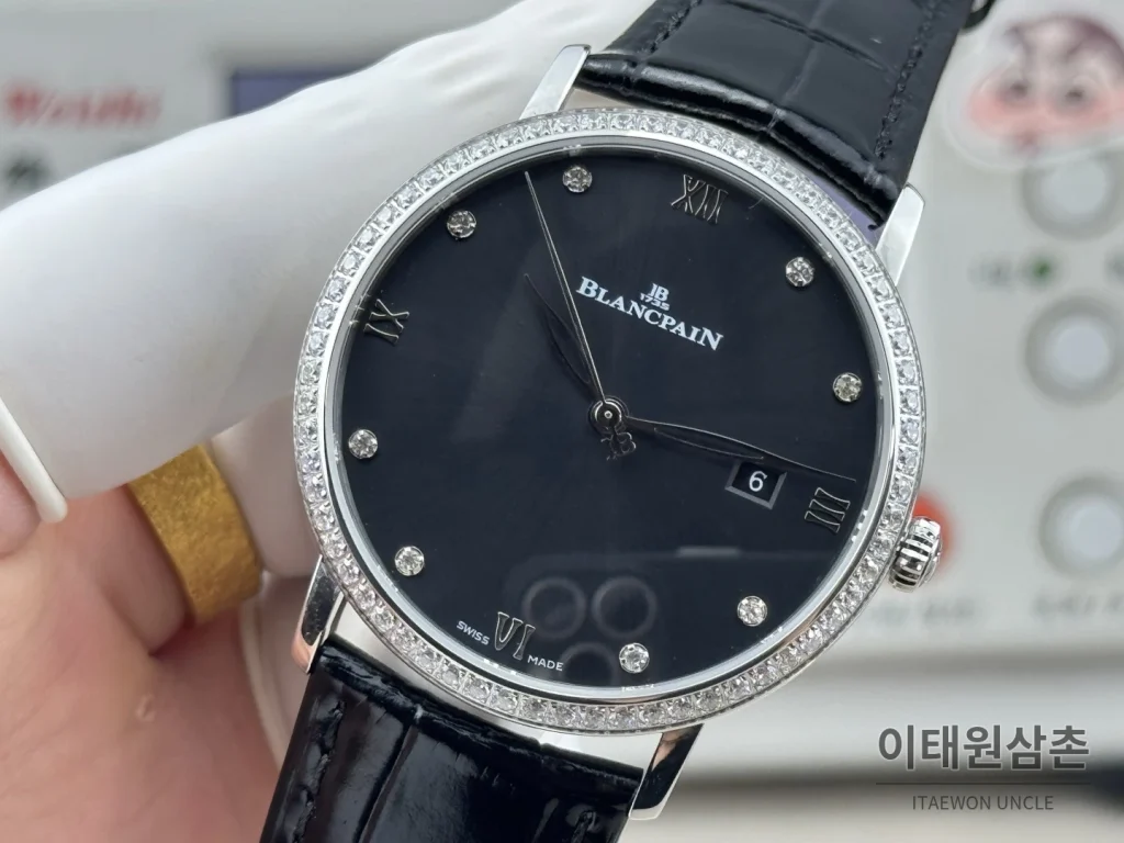블랑팡 V시리즈 오토매틱 40mm 블랙 다이얼 블랙 가죽 스트랩