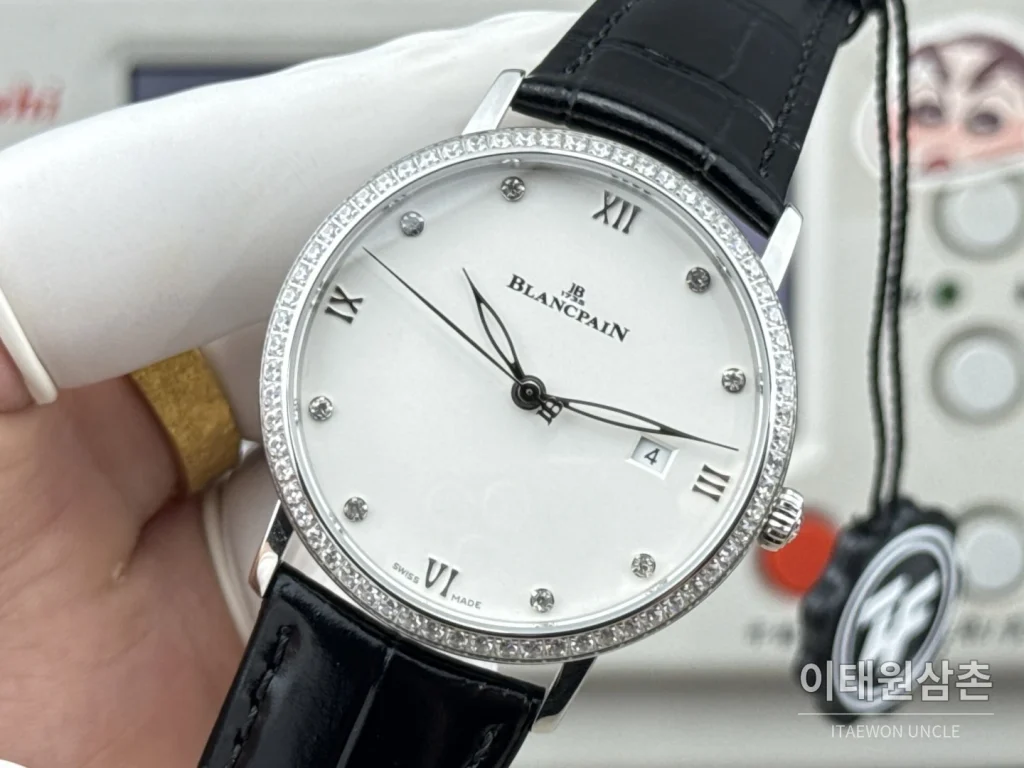 블랑팡 V시리즈 오토매틱 40mm 화이트 다이얼 블랙 가죽 스트랩
