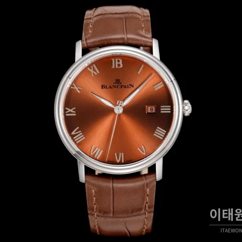 블랑팡 비레트 오토매틱 40mm 브라운 다이얼 브라운 가죽 스트랩 블랑팡 비레트 오토매틱 40mm 브라운 다이얼 브라운 가죽 스트랩