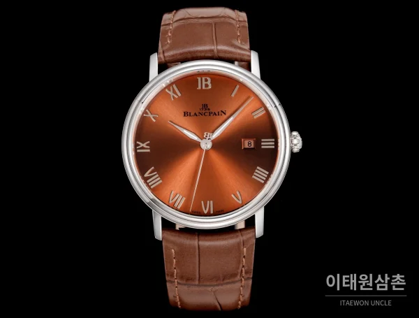 블랑팡 비레트 오토매틱 40mm 브라운 다이얼 브라운 가죽 스트랩