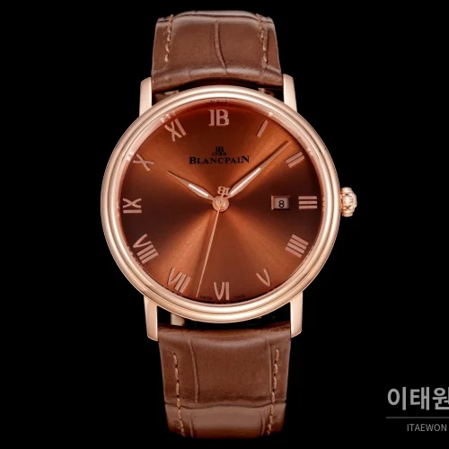 블랑팡 비레트 오토매틱 40mm 브라운 다이얼 브라운 가죽 스트랩 로즈골드 베젤 블랑팡 비레트 오토매틱 40mm 브라운 다이얼 브라운 가죽 스트랩 로즈골드 베젤