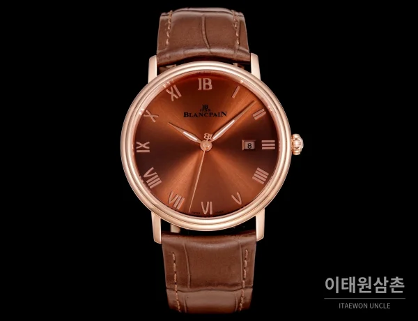 블랑팡 비레트 오토매틱 40mm 브라운 다이얼 브라운 가죽 스트랩 로즈골드 베젤 블랑팡 비레트 오토매틱 40mm 브라운 다이얼 브라운 가죽 스트랩 로즈골드 베젤