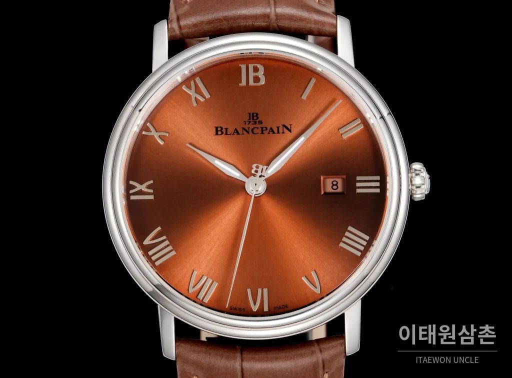 블랑팡 비레트 오토매틱 40mm 브라운 다이얼 브라운 가죽 스트랩