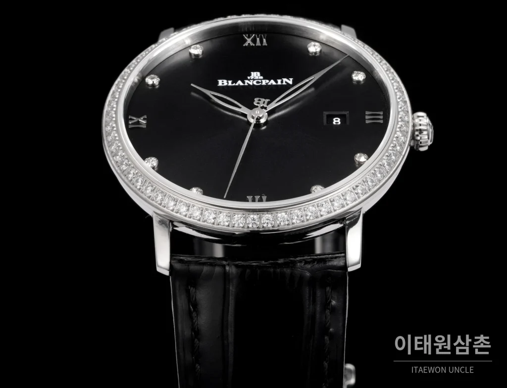 블랑팡 비레트 오토매틱 40mm 블랙 다이얼 블랙 가죽 스트랩 실버 베젤