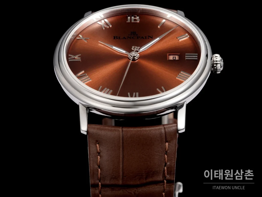 블랑팡 비레트 오토매틱 40mm 브라운 다이얼 브라운 가죽 스트랩