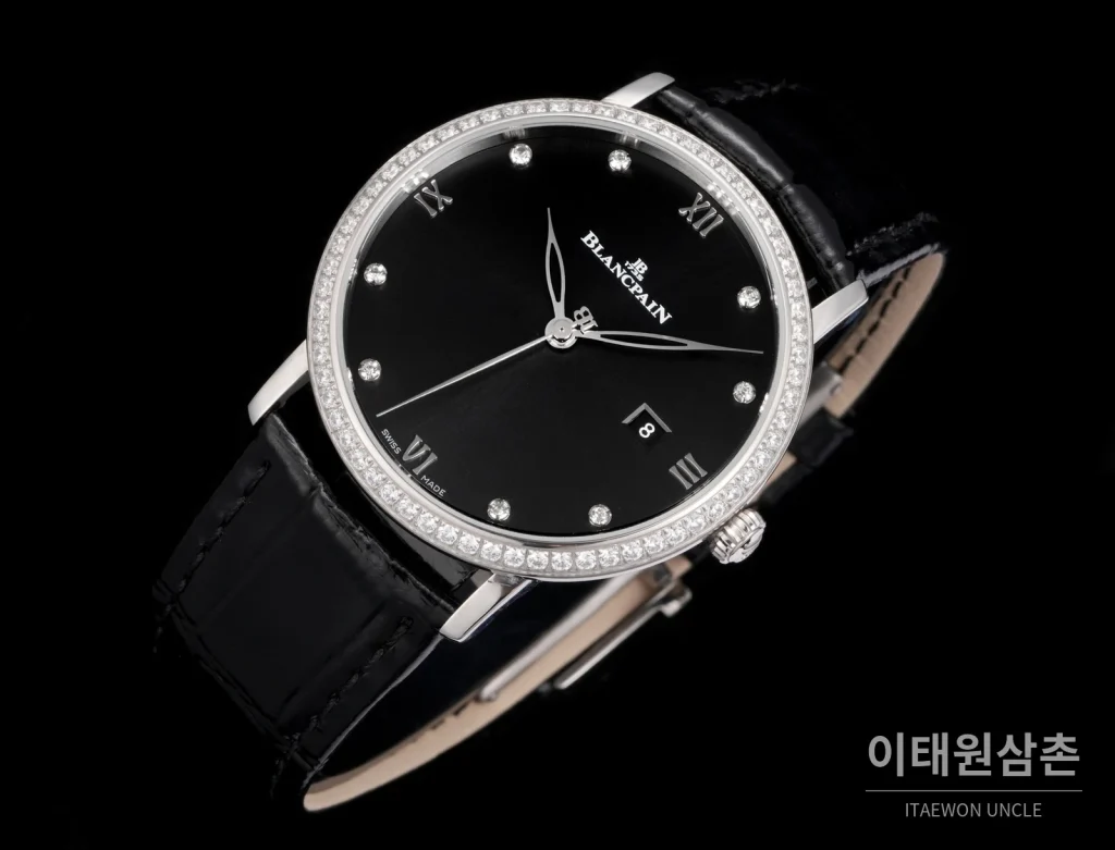 블랑팡 비레트 오토매틱 40mm 블랙 다이얼 블랙 가죽 스트랩 실버 베젤