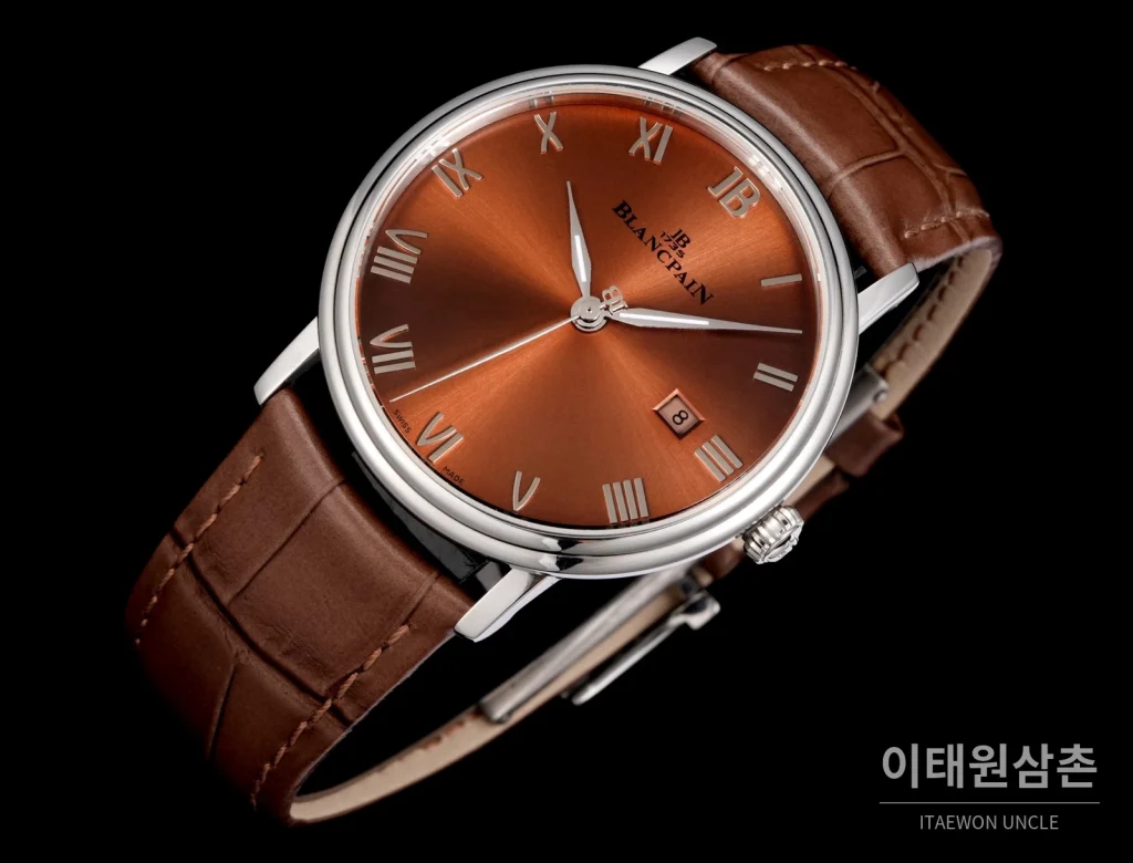 블랑팡 비레트 오토매틱 40mm 브라운 다이얼 브라운 가죽 스트랩