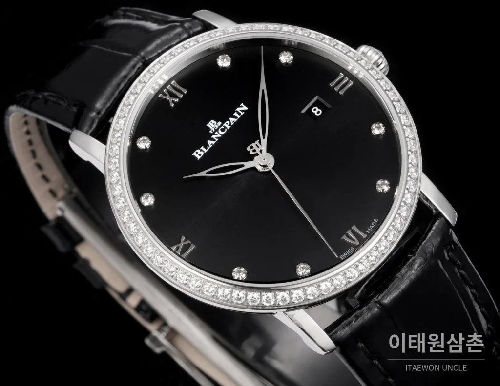 블랑팡 비레트 오토매틱 40mm 블랙 다이얼 블랙 가죽 스트랩 실버 베젤