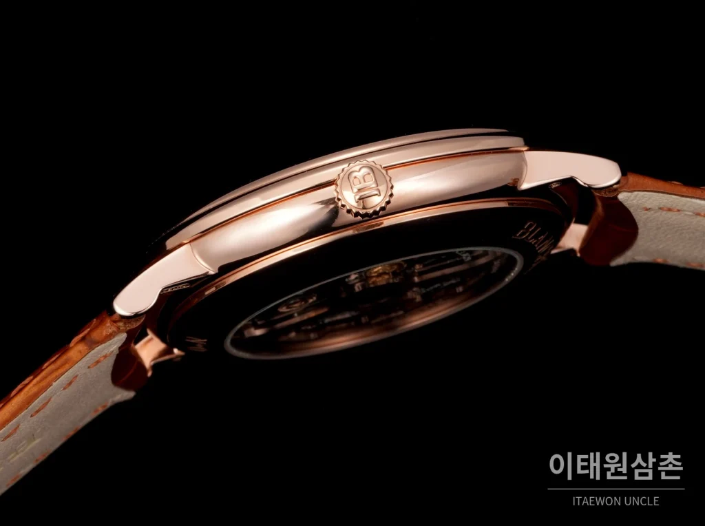블랑팡 비레트 오토매틱 40mm 샴페인 다이얼 브라운 가죽 스트랩 로즈골드 베젤