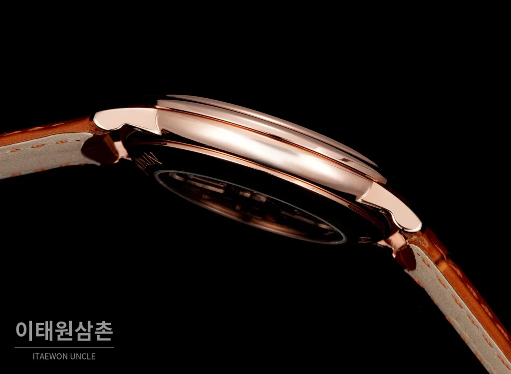 블랑팡 비레트 오토매틱 40mm 샴페인 다이얼 브라운 가죽 스트랩 로즈골드 베젤