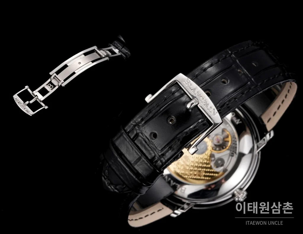블랑팡 비레트 오토매틱 40mm 블랙 다이얼 블랙 가죽 스트랩 실버 베젤