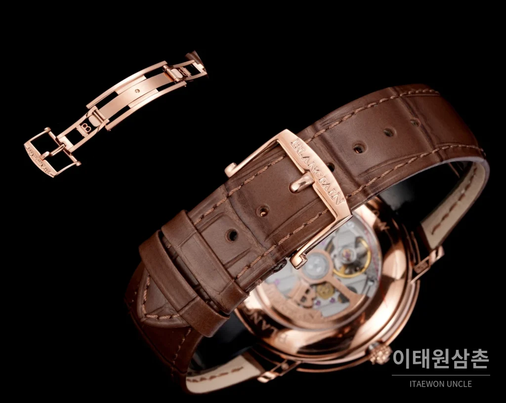 블랑팡 비레트 오토매틱 40mm 브라운 다이얼 브라운 가죽 스트랩 로즈골드 베젤