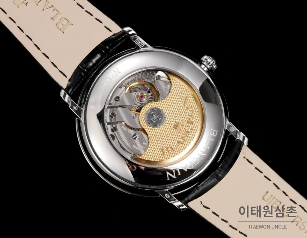 블랑팡 비레트 오토매틱 40mm 블랙 다이얼 블랙 가죽 스트랩 실버 베젤