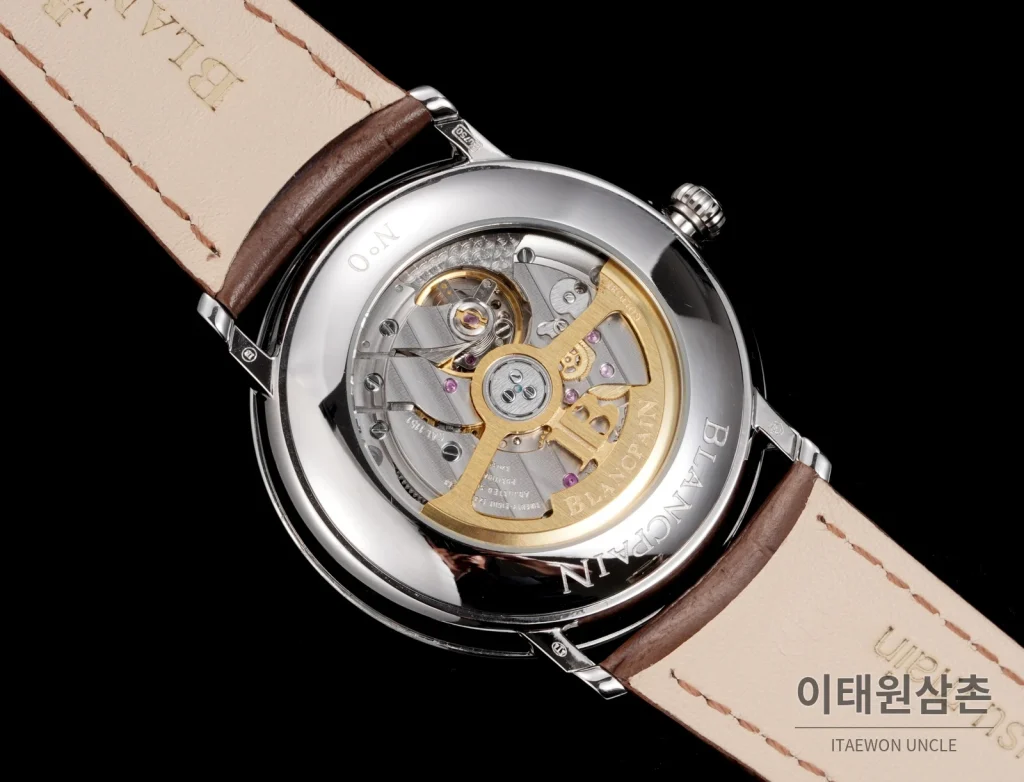 블랑팡 비레트 오토매틱 40mm 브라운 다이얼 브라운 가죽 스트랩