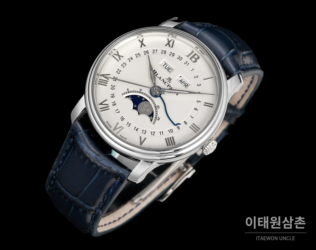 블랑팡 빌레레 컴플리트캘린더 문페이즈 오토매틱 40mm 6654N 화이트 다이얼