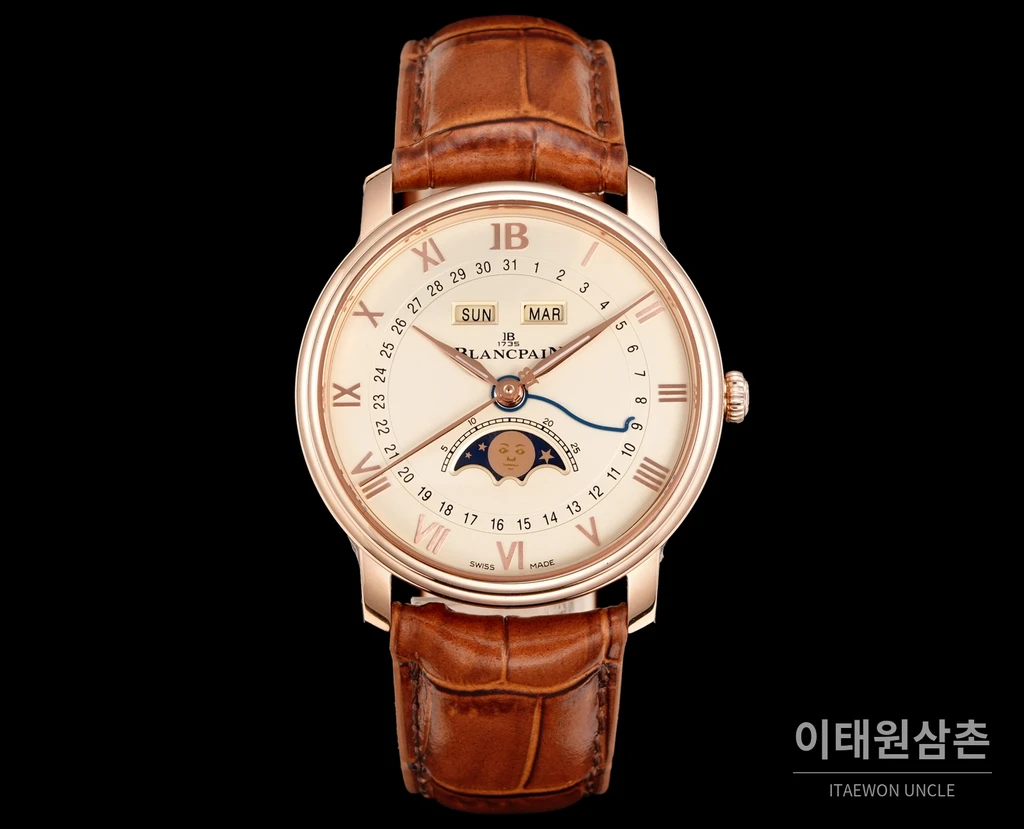 블랑팡 빌레레 컴플리트캘린더 문페이즈 오토매틱 40mm 6654N 샴페인 다이얼