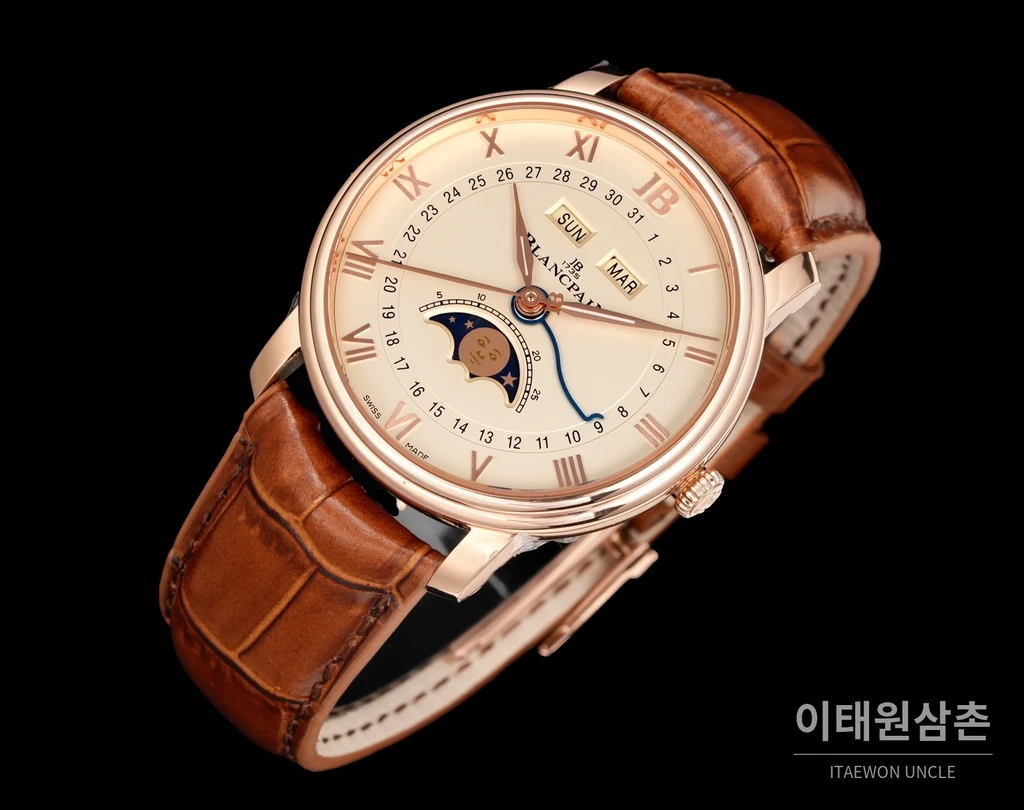 블랑팡 빌레레 컴플리트캘린더 문페이즈 오토매틱 40mm 6654N 샴페인 다이얼