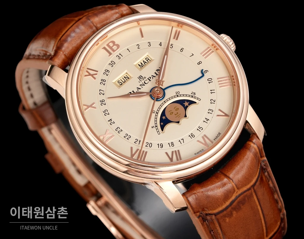 블랑팡 빌레레 컴플리트캘린더 문페이즈 오토매틱 40mm 6654N 샴페인 다이얼