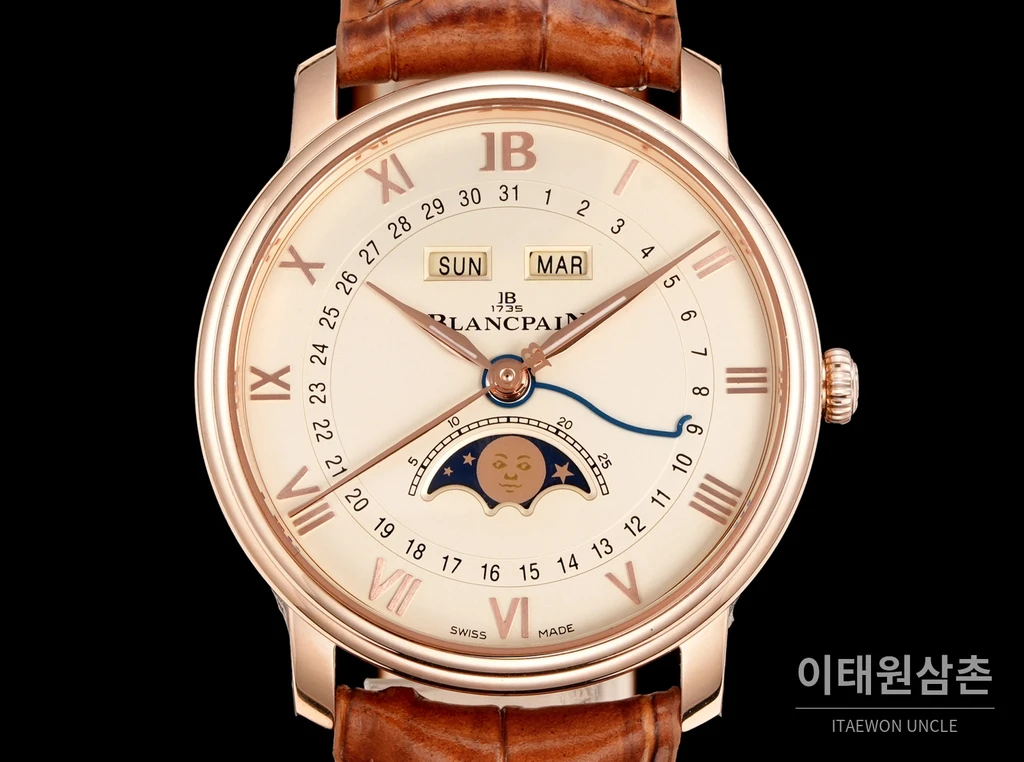 블랑팡 빌레레 컴플리트캘린더 문페이즈 오토매틱 40mm 6654N 샴페인 다이얼