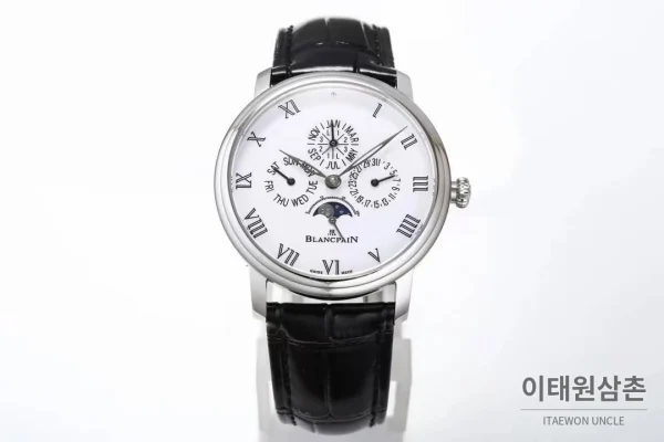블랑팡 빌레레 퍼페추얼 캘린더 문페이즈 화이트다이얼 오토매틱 42mm (2) 블랑팡 빌레레 퍼페추얼 캘린더 문페이즈 화이트다이얼 오토매틱 42mm 블랙 가죽 스트랩