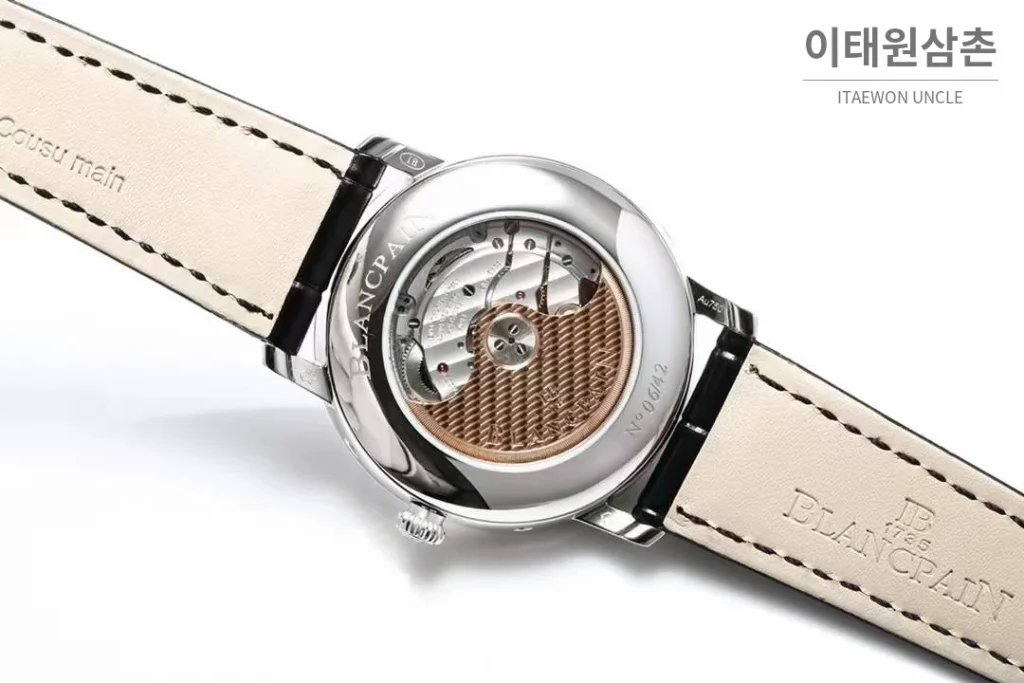 블랑팡 빌레레 퍼페추얼 캘린더 문페이즈 화이트다이얼 오토매틱 42mm 블랙 가죽 스트랩