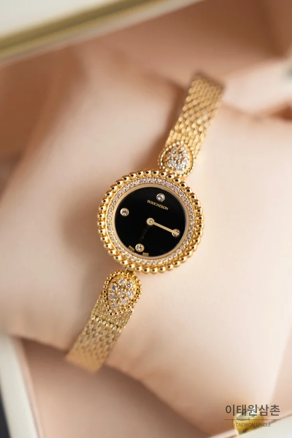 부쉐론 세르펭 보헴 골드베젤 블랙다이얼 쿼츠 워치 23mm (2)