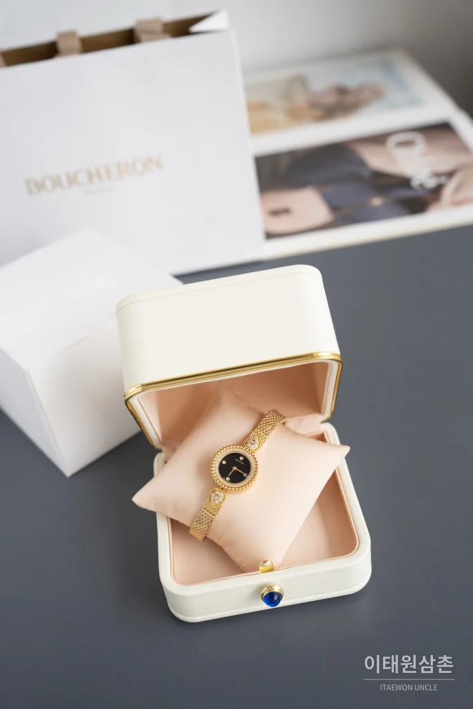 부쉐론 세르펭 보헴 골드베젤 블랙다이얼 쿼츠 워치 23mm (2)