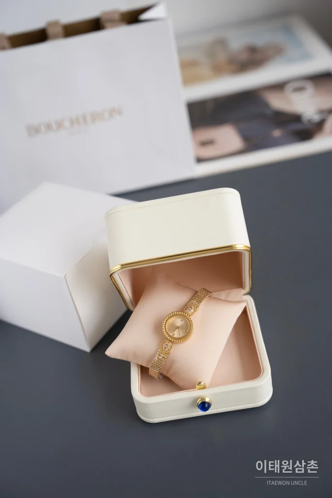 부쉐론 세르펭 보헴 골드베젤 골드다이얼 쿼츠 워치 23mm