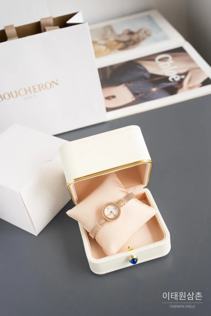 부쉐론 세르펭 보헴 로즈골드베젤 화이트다이얼 쿼츠 워치 23mm (2)