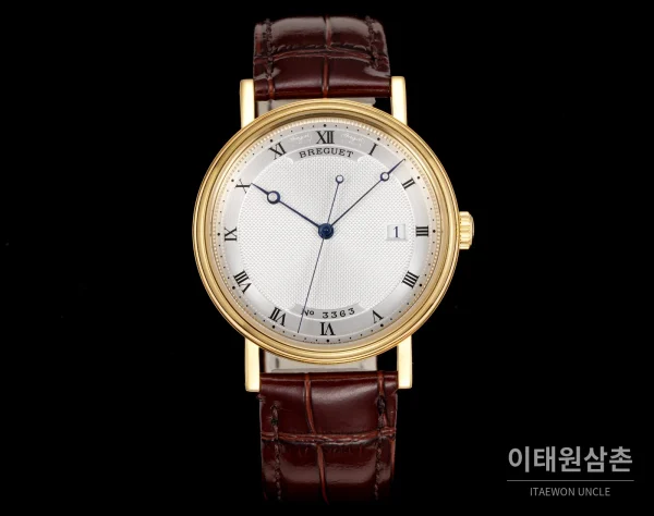 브레게 클래식 5177 스틸 에나멜 다이얼 오토매틱 38mm 화이트 브라운 가죽 스트랩