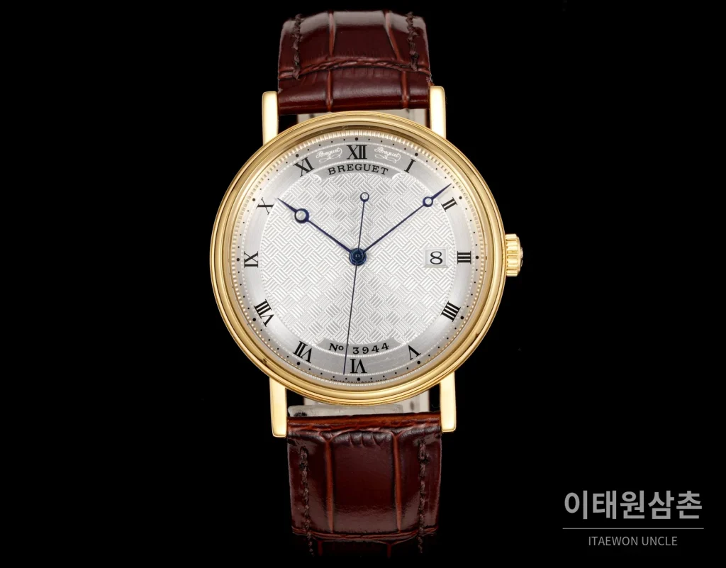 브레게 클래식 5177 스틸 에나멜 다이얼 오토매틱 38mm 화이트 브라운 가죽 스트랩