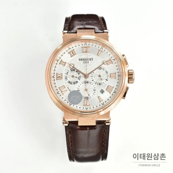 브레게 마린 5517 선버스트다이얼 크로커다일레더 오토매틱 40mm 로즈골드 케이스